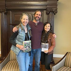 Current Mackey Chair Kimberly Blaeser (with her new book of poetry, Ancient Light), Professor of English Chris Fink, and past Mackey Chair Bonnie Jo Campbell (with her new novel, The Waters).
