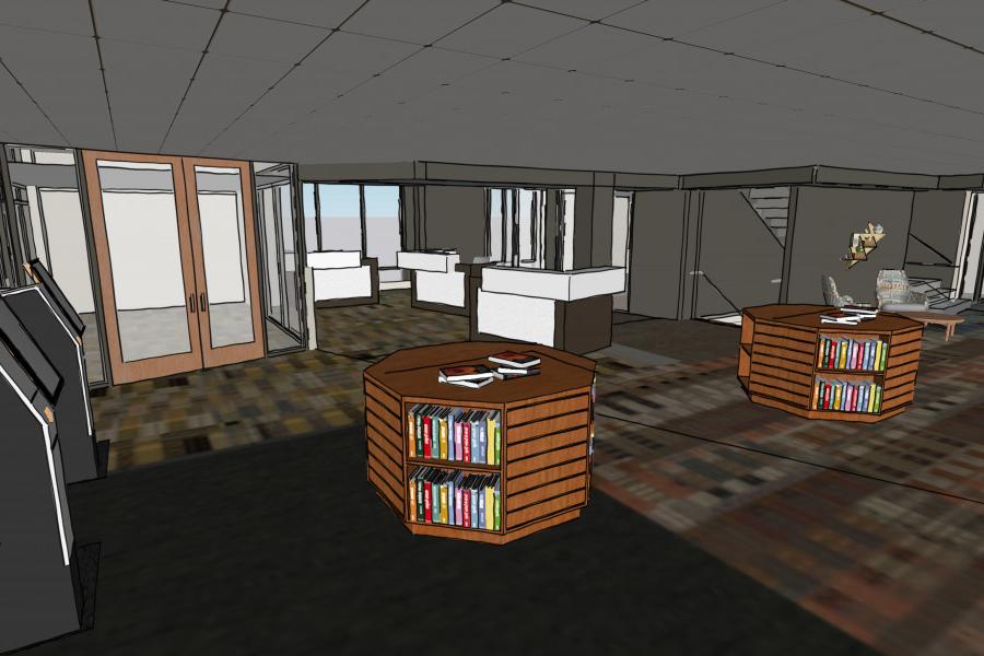 A new lobby 和 first-floor entrance will greet library visitors.